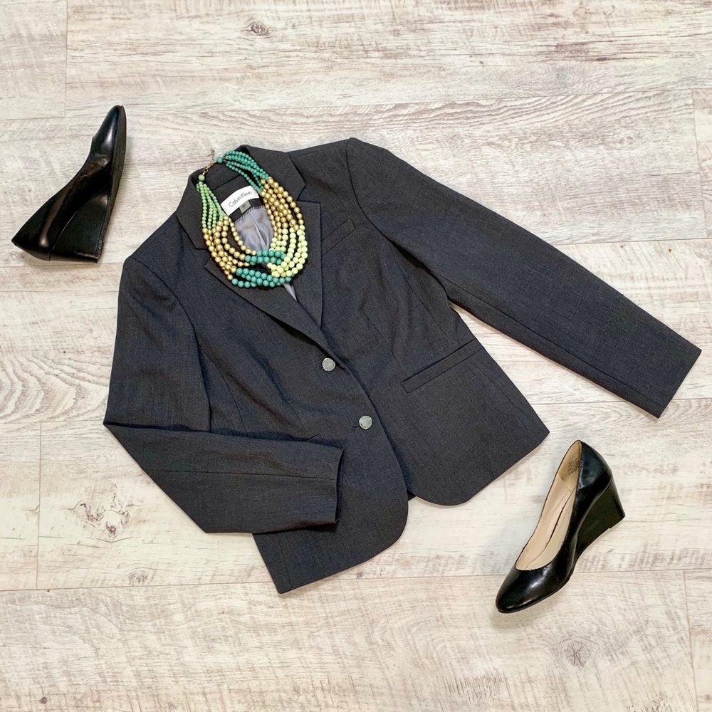 NWOT Calvin Klein 2 Button Charcoal Blazer, Sz 6